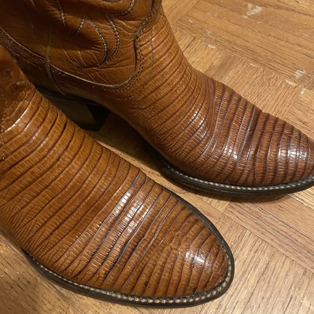 Women's Vintage Dan Post Lizard Skin and Leather Boots - Size 6 1/2